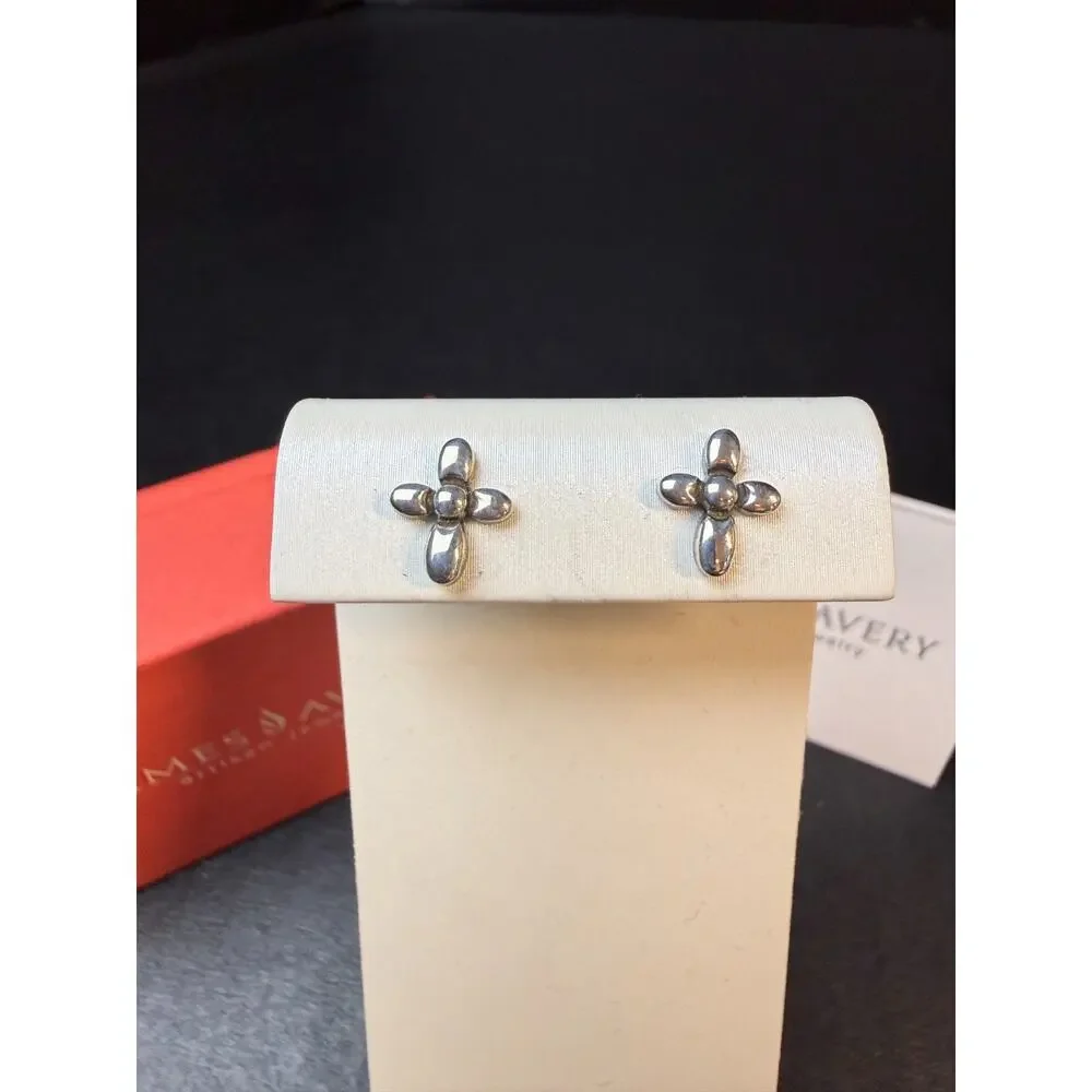 James Avery Retired Beaded Cross Stud Earrings Sterling Silver 925 - Picture 2 of 7